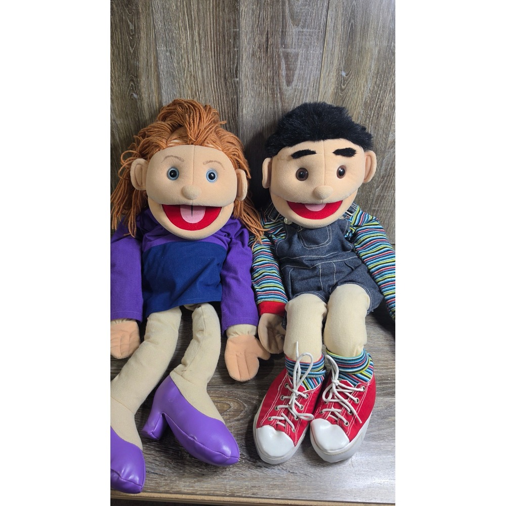 Sunny & Co Toys Hand Puppet Pair Boy Girl Movable Mouth with Arm Rods 2003